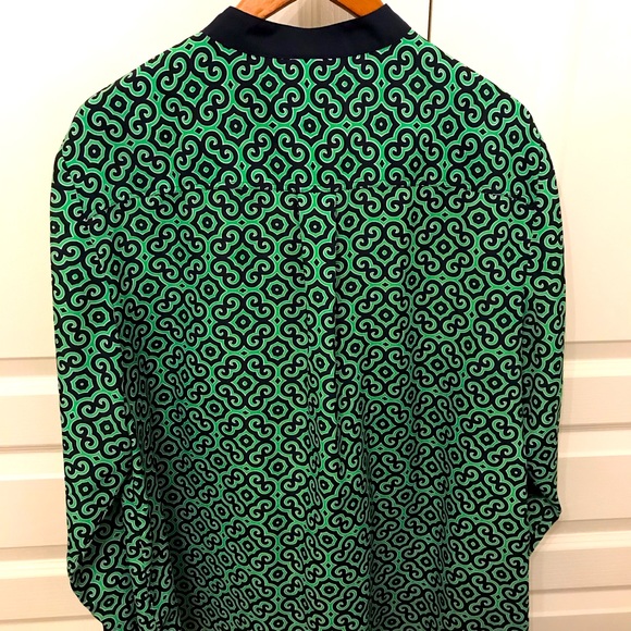 2X Jones New York Green & Navy Print Blouse with Gold Buttons Plus Size - Picture 2 of 6